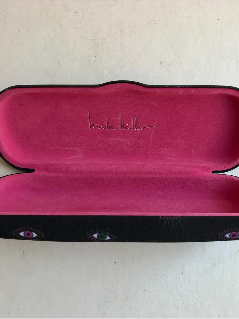 Nicole Miller Black Sunglasses Case with Multicolor Eye Motif